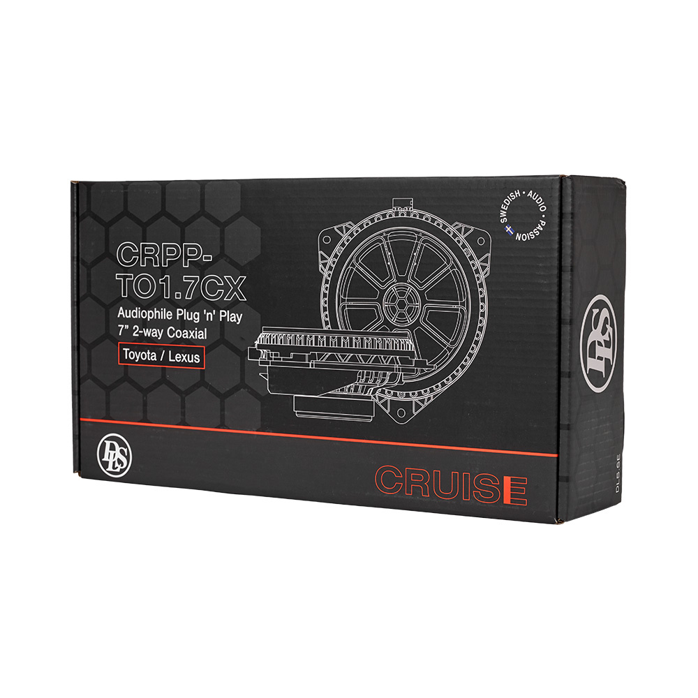 Förpackning av DLS Cruise koaxialhögtalare för Toyota och Lexus.