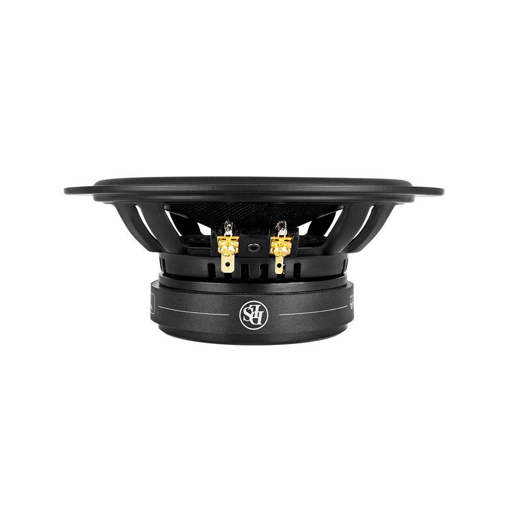 Högtalare med svart chassi och guldanslutningar, 6.5 tum.