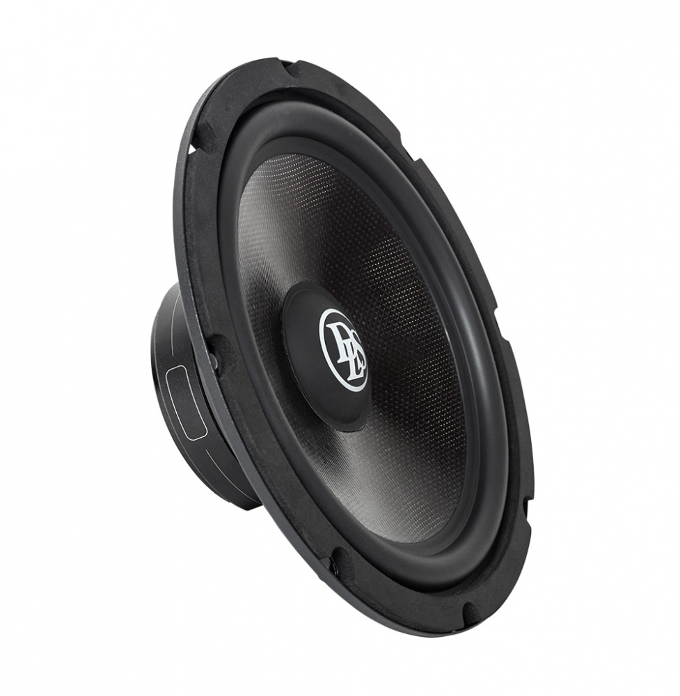 8 tums midbas/mellanregister med svart kon och gummerad kant.