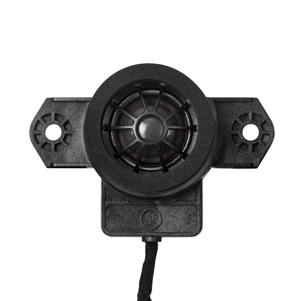 Diskant högtalare för nyare Volvo-modeller, svart plast med monteringstillbehör.