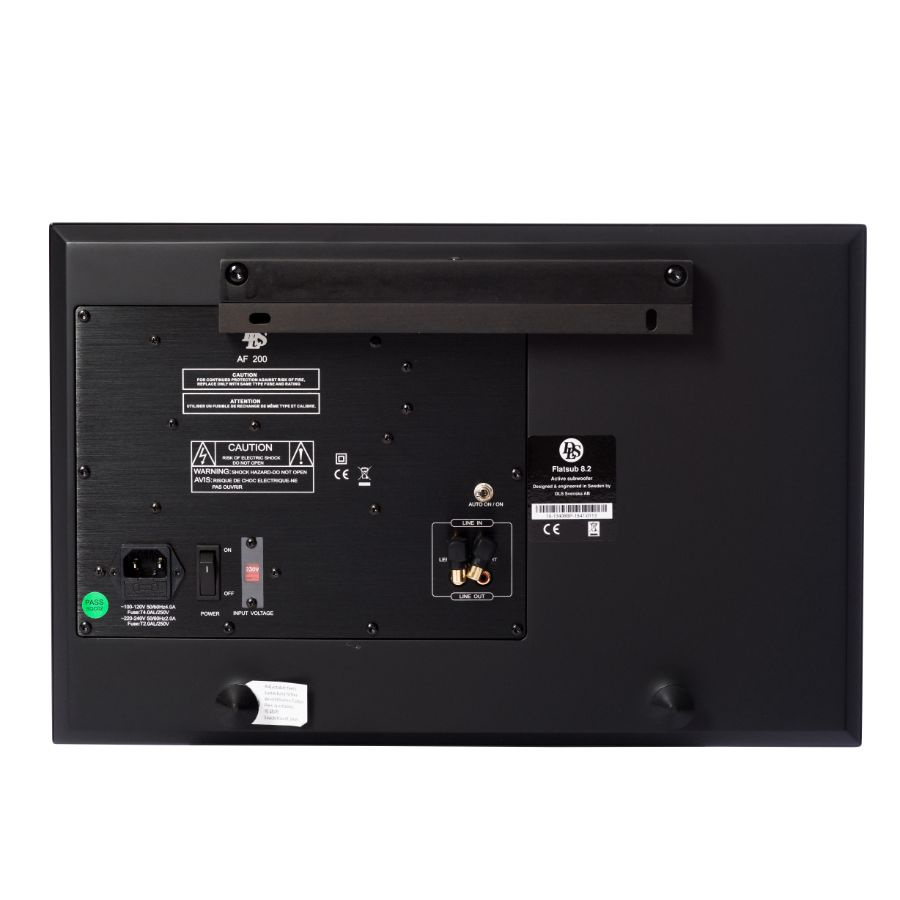 DLS Flatsub 8.2 vägghängningsbar aktiv subwoofer, pianosvart