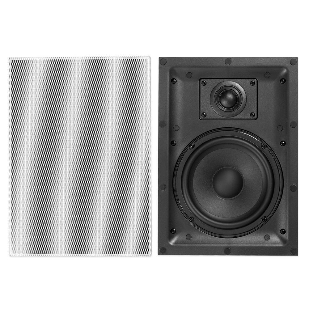 Inbyggnadshögtalare för vägg med galler och två högtalarelement.
