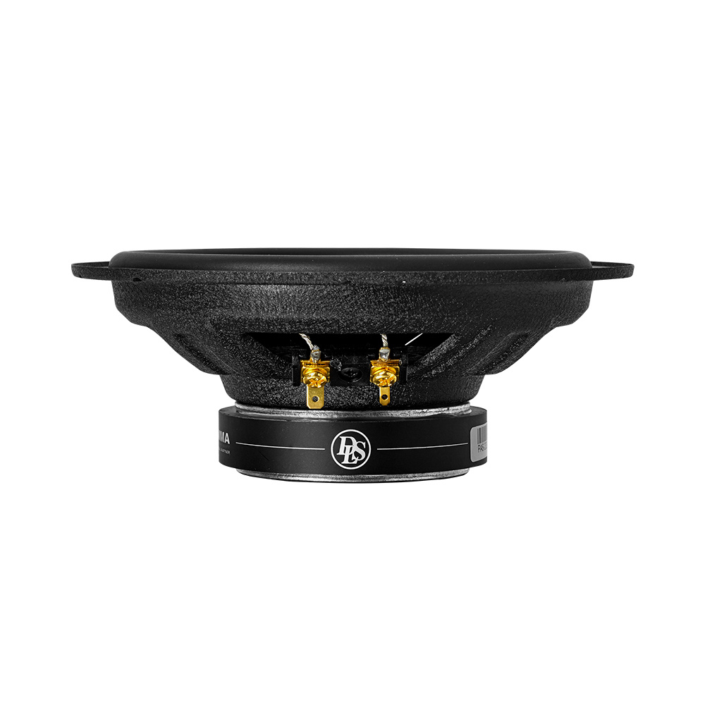 Svart koaxialhögtalare med 6,5 tums element och anslutningskottar.