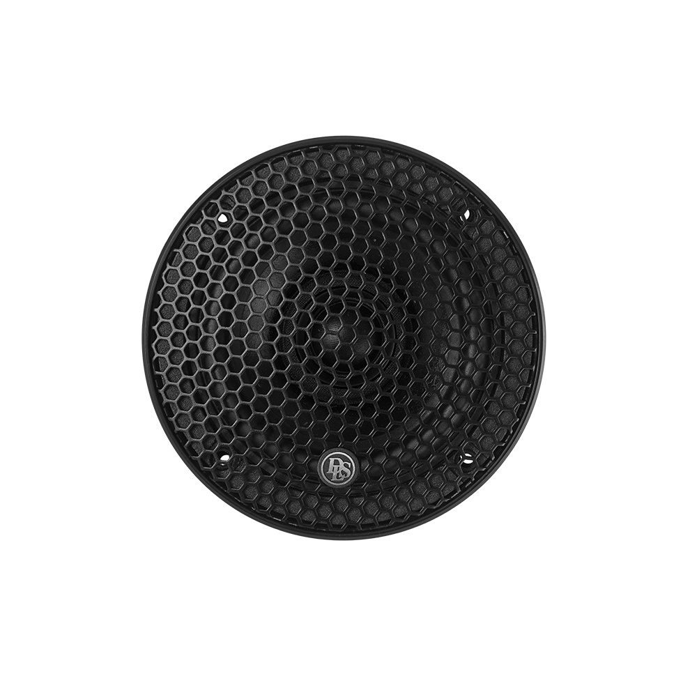 Koaxialhögtalare med 3 tum, svart galler och rund form.