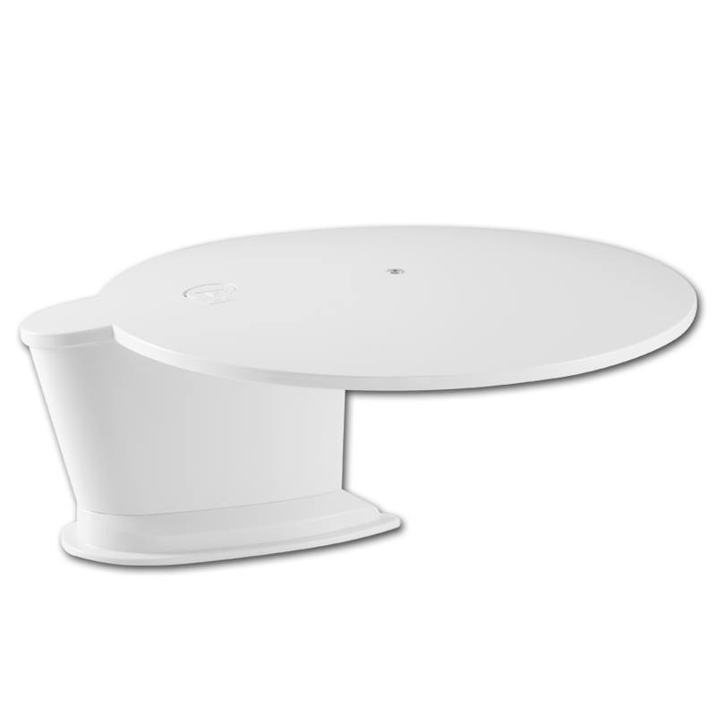 En vit, rund husbilsantenn för TV och FM. Används för 12/24V-system.