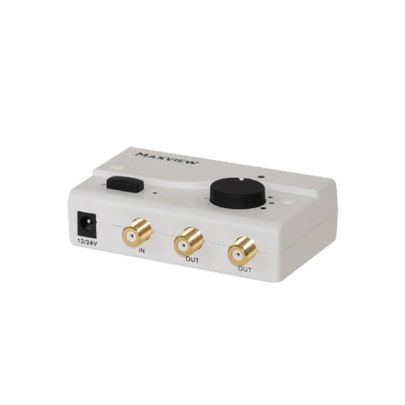 En kompakt antenn med flera anslutningar för husbilar.