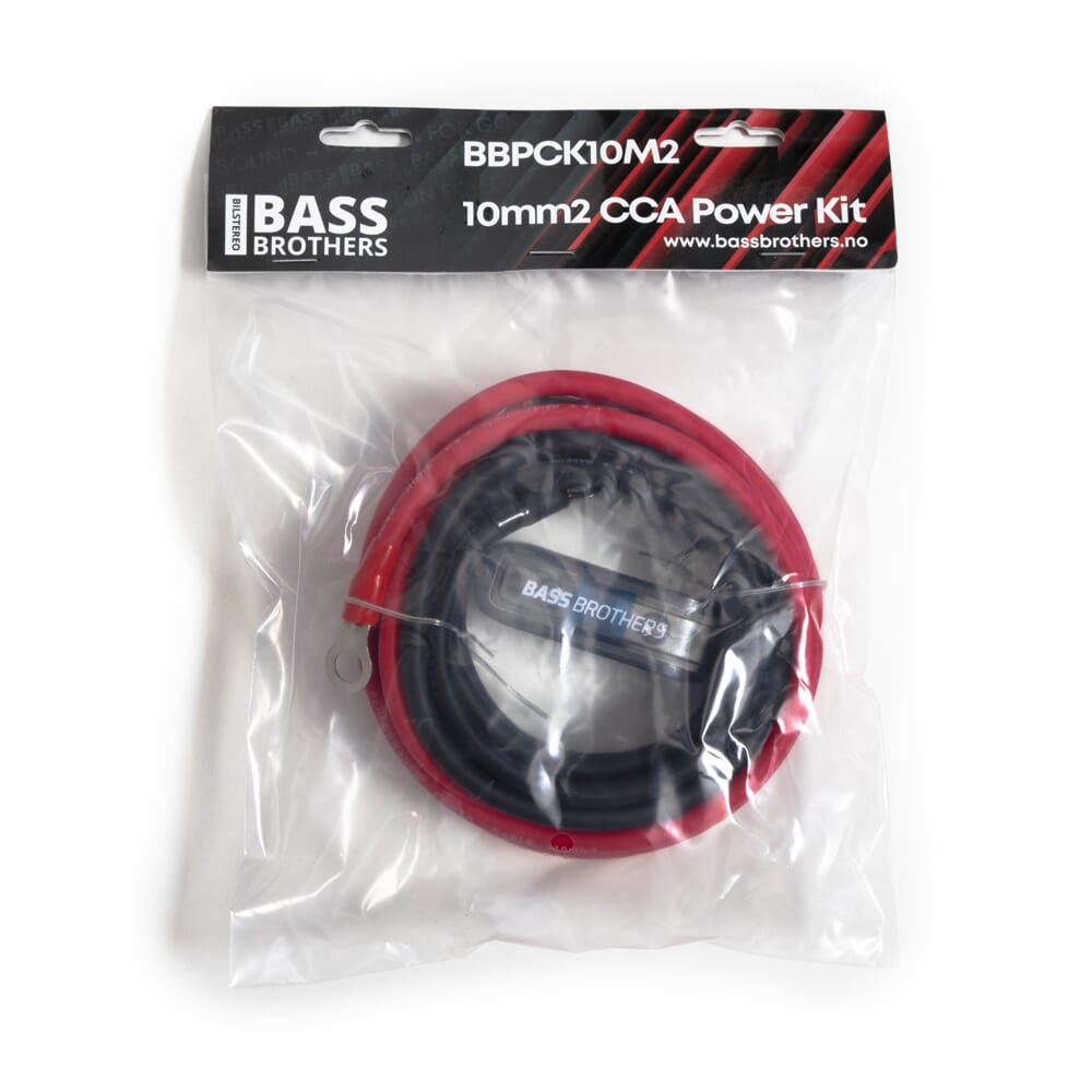 Strömkabelkit med två 2.5m 10mm² kablar i röd och svart.