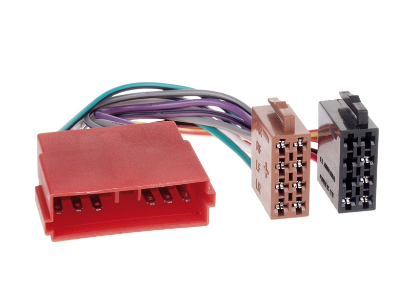 ISO-kontakt med färgkodade kablar för Citroen och Peugeot modeller.