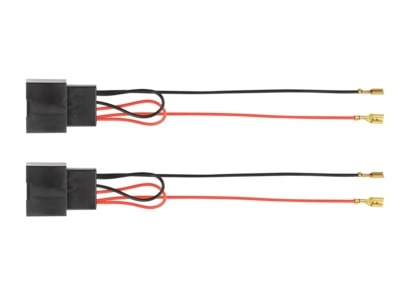 Högtalaradapterkabel för BMW med två kablar och kontaktstycken.