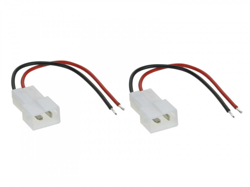 Två högtalarkontakter med svarta och röda kablar.