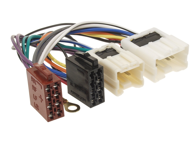 ISO-kontakt med flera kontaktstycken och färgade kablar för Nissan 2003.