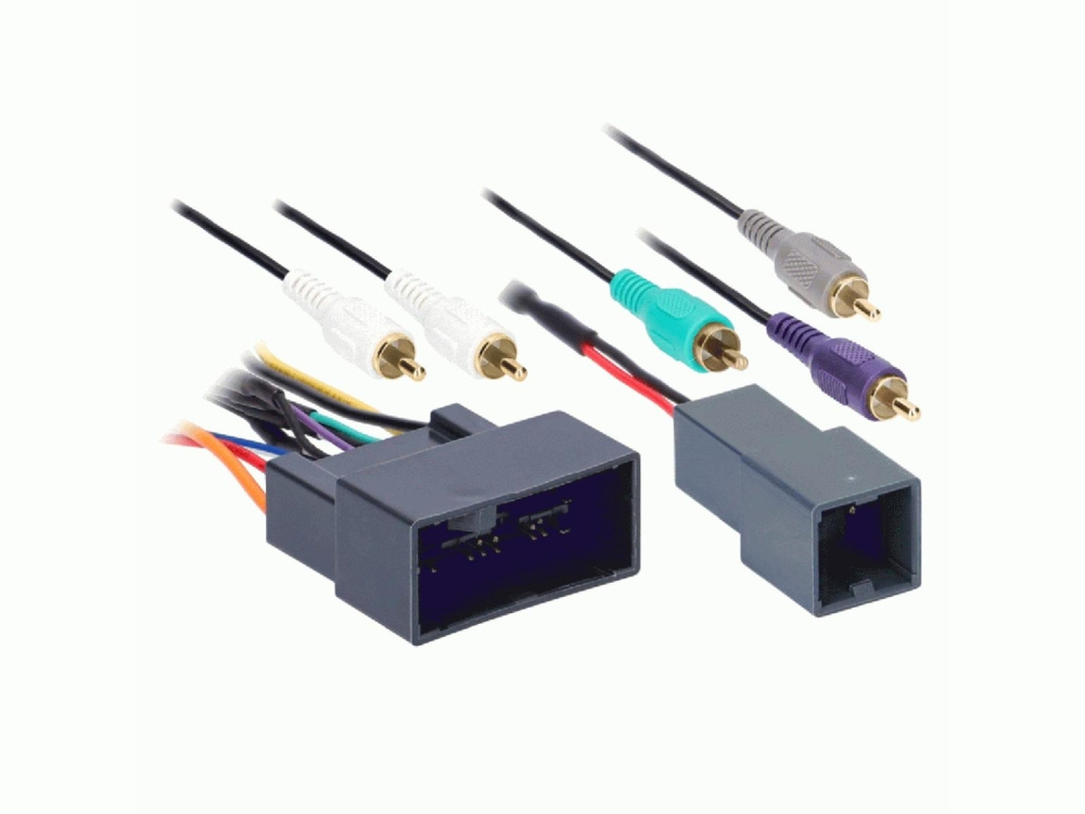 En aktiv systemadapter med 24-pins kontakt och ljudkablar.