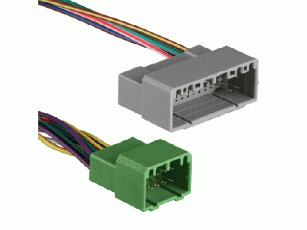 Två adapterkontakter med färgglada kablar för Hyundai/Kia.