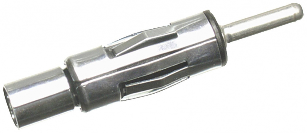 Lödbar antennkontakt hane i metallisk finish.