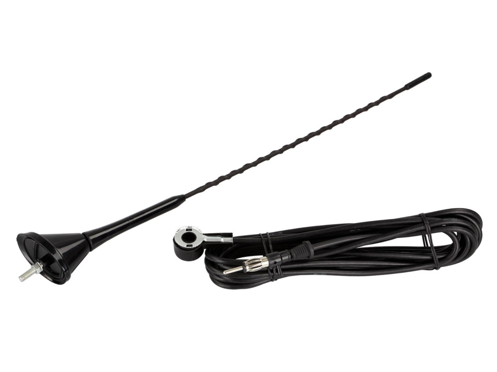 Takantenn med kabel, svart och rund bas, passiv design.