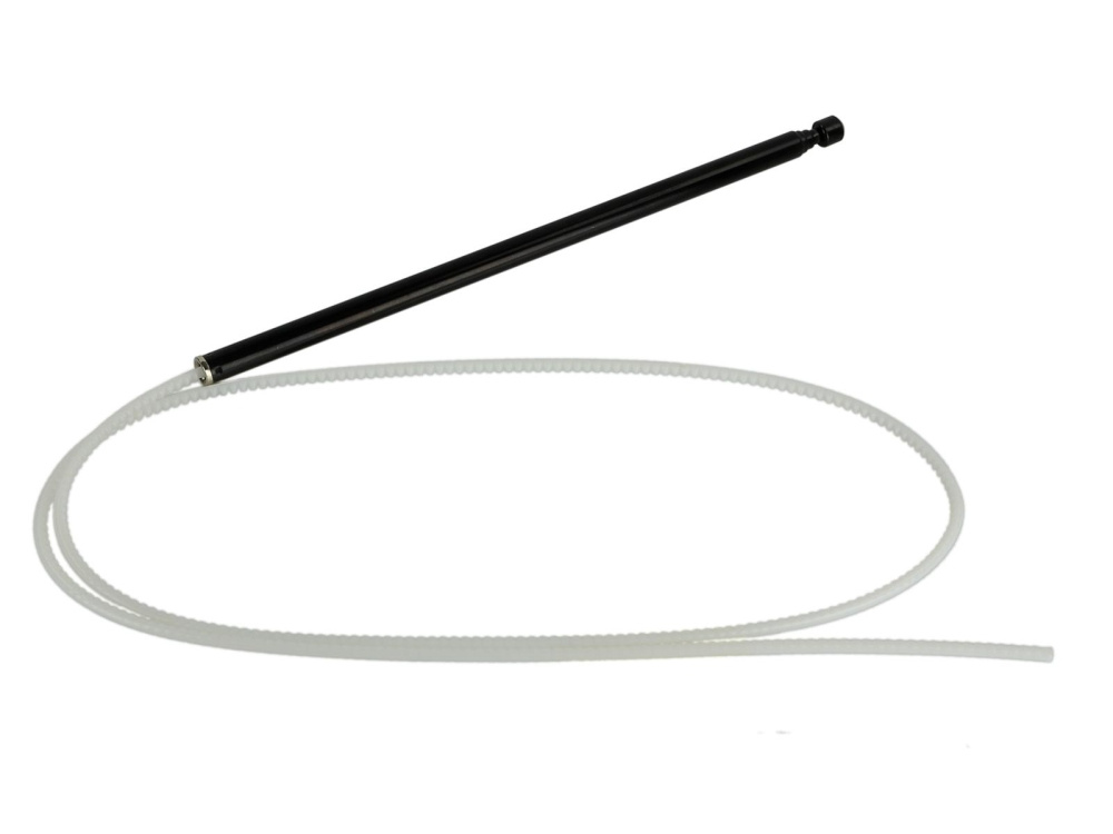 En svart teleskopantenn med en vit sladd.