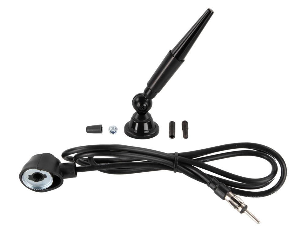 Takantenn i aluminium med svart kabel och fäste.