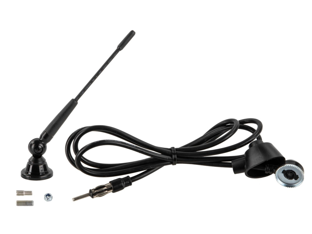 Flexibel takantenn för AM/FM, 14 cm lång, med kabel och fäste.