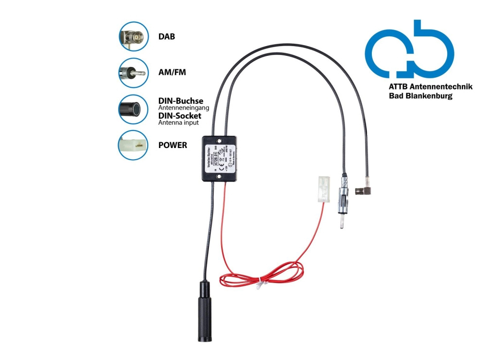 Antenna splitter AM/FM DAB+, DIN(f)>DIN(m)/SMB(f)