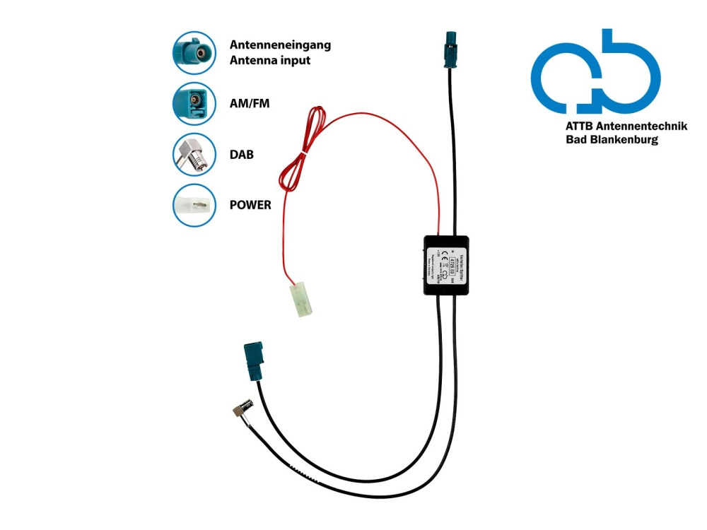 Antenna splitter AM/FM DAB+ Fakra>Fakra(f)/SMB(f) förstärkt