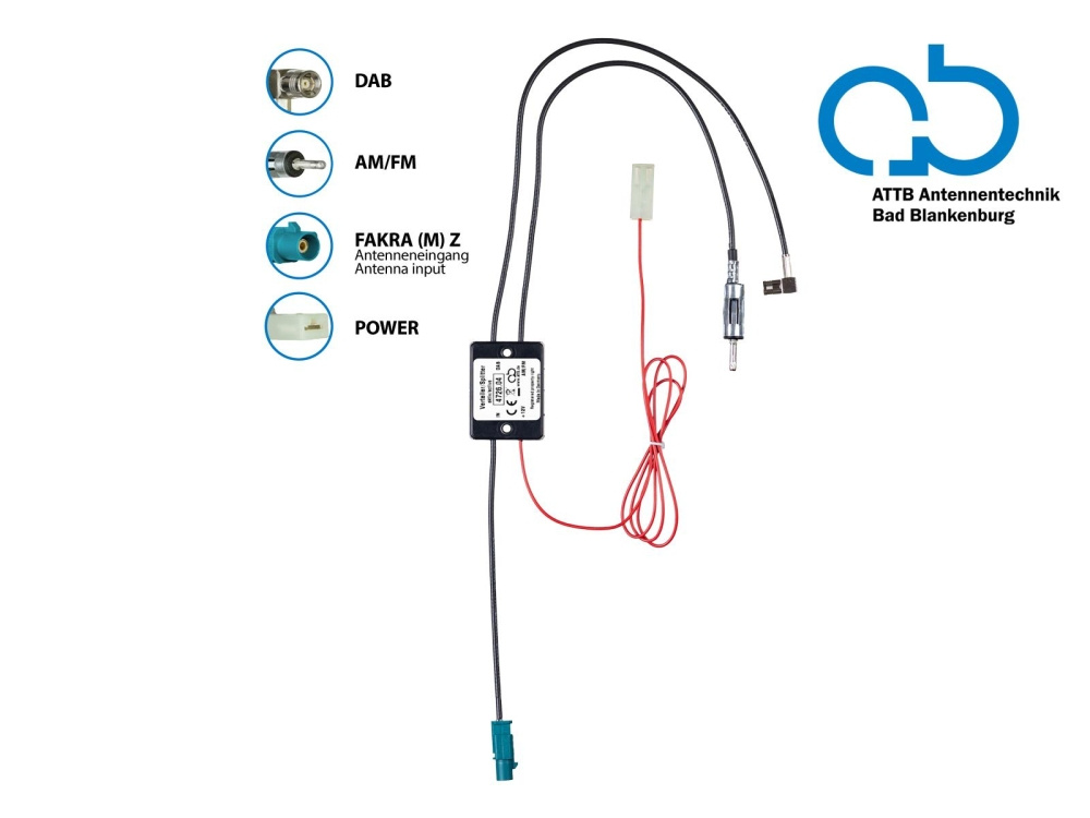 Antenna splitter AM/FM DAB+, Fakra-DIN-SMB