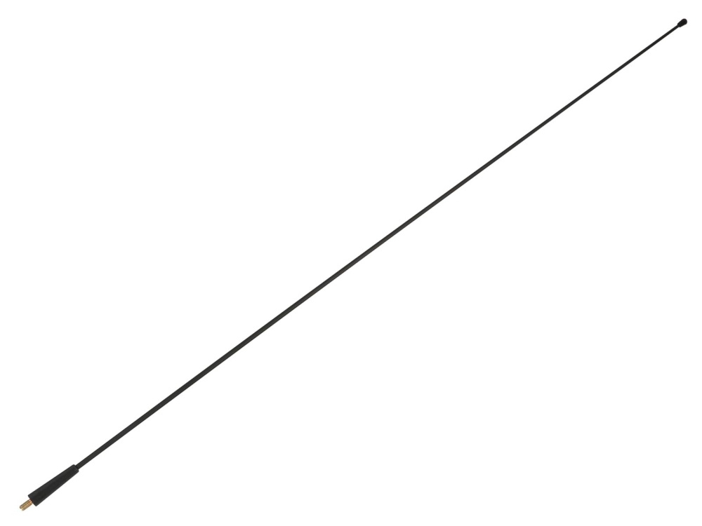 En lång, smal antennstång i glasfiber, svart med en M6-fäste.