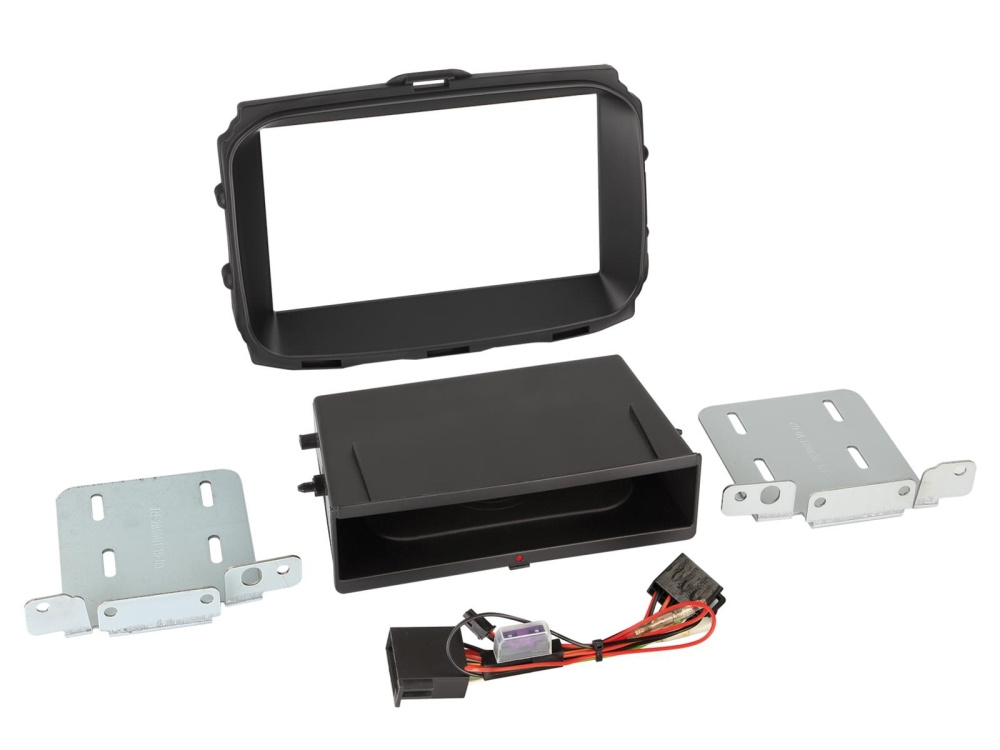 Adapterram för 2-DIN stereo till Alfa Romeo Giulietta med monteringsdetaljer.