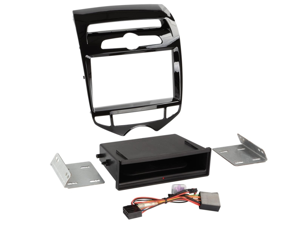 Montageram för 2-DIN stereo, svart, för Hyundai IX20. Inkluderar fästen och adapter.