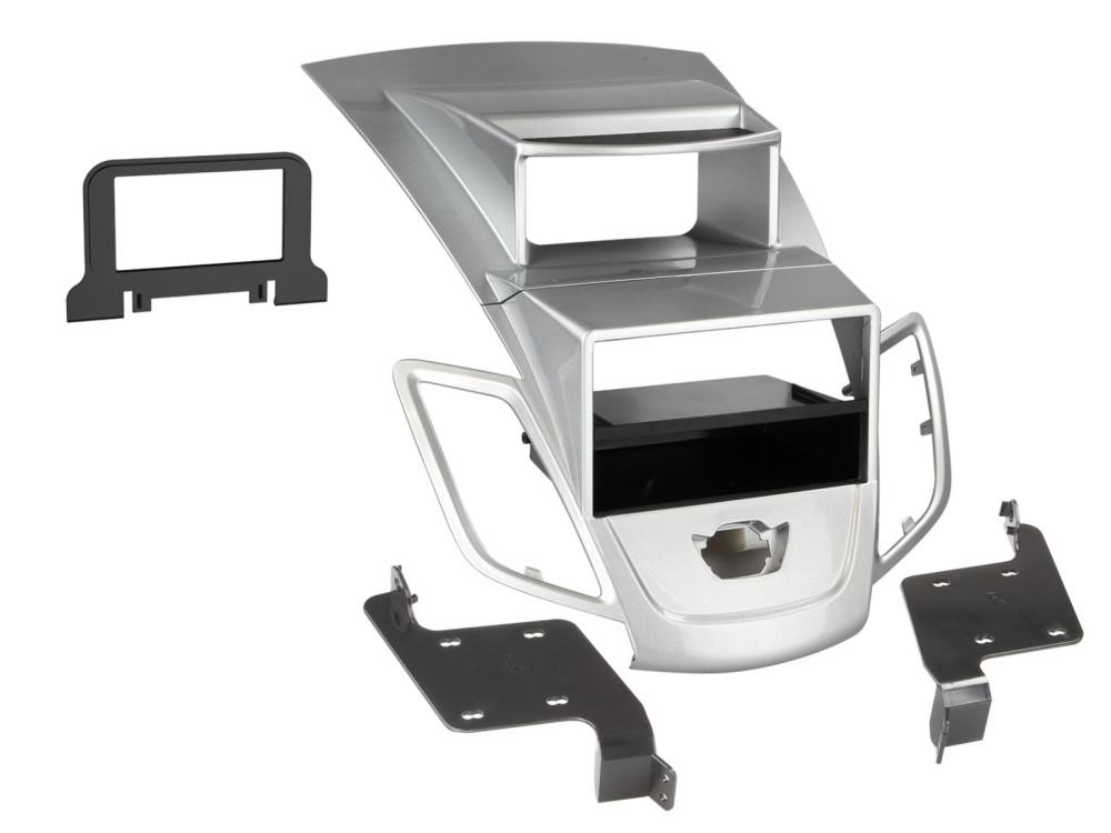 Monteringsram 2-DIN med prylfack Ford Fiesta, silver