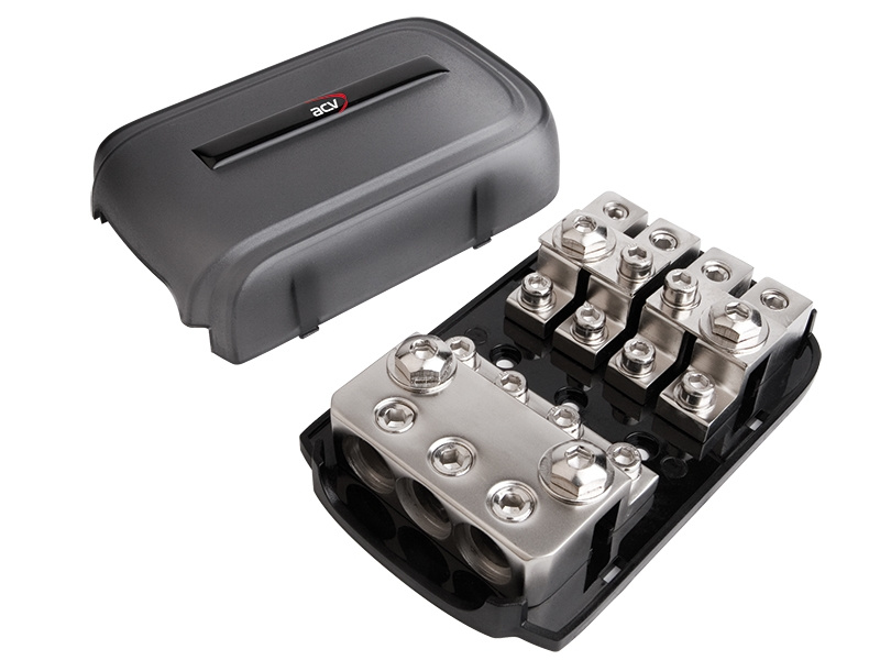 ACV AFS-säkringsblock med lock och anslutningar för 35-50mm² kablar.