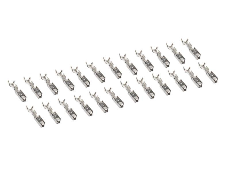 En uppsättning av metallstift med klämmor i rad.