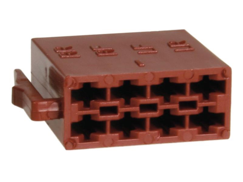 En röd kopplingskontakt med flera uttag för elektriska anslutningar.