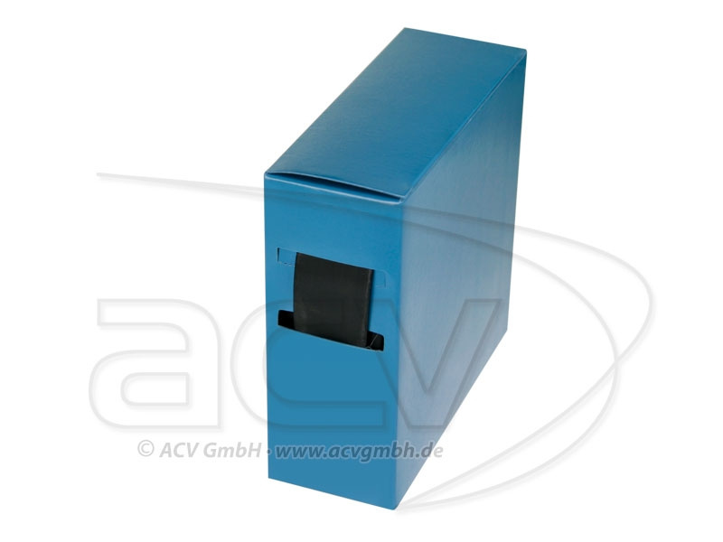 Förpackning med krympslang i metervara, blå färg.