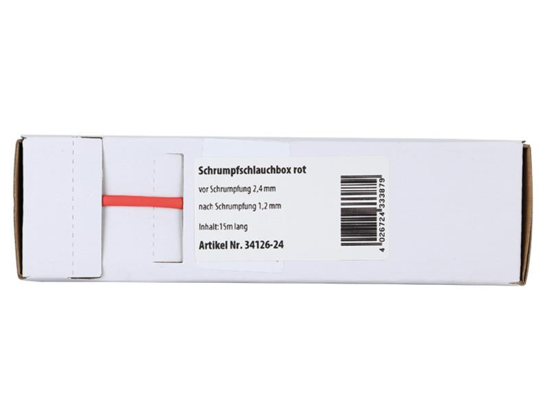 Röd krympslang i metervara, storlek 2.4 mm till 1.2 mm.