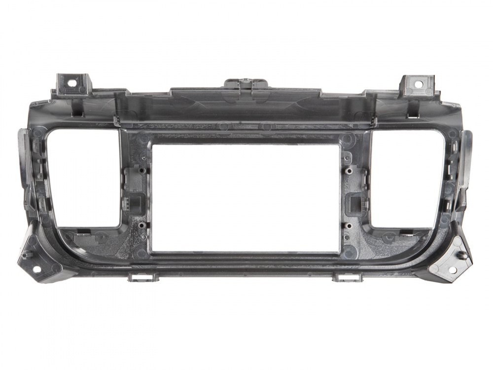 En svart plastmonteringsram för 2-DIN bilradio.
