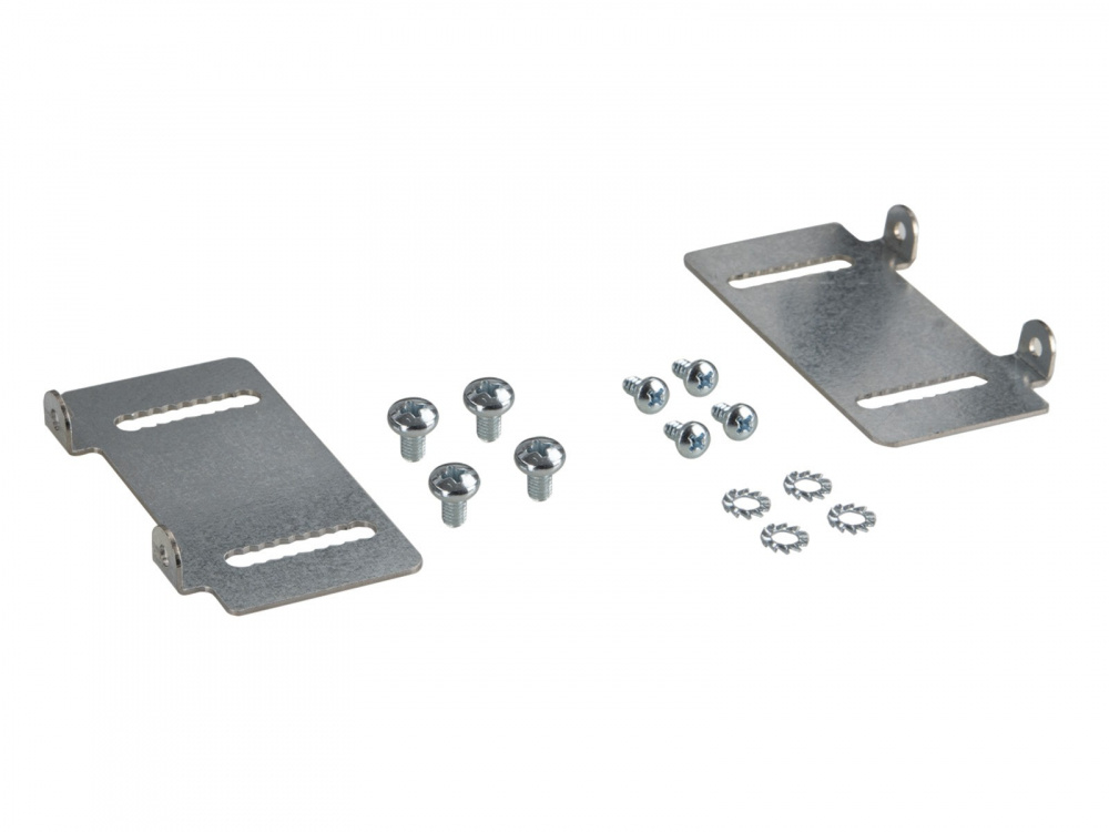 Två metallmonteringsramar med skruvar för bilinstallation.