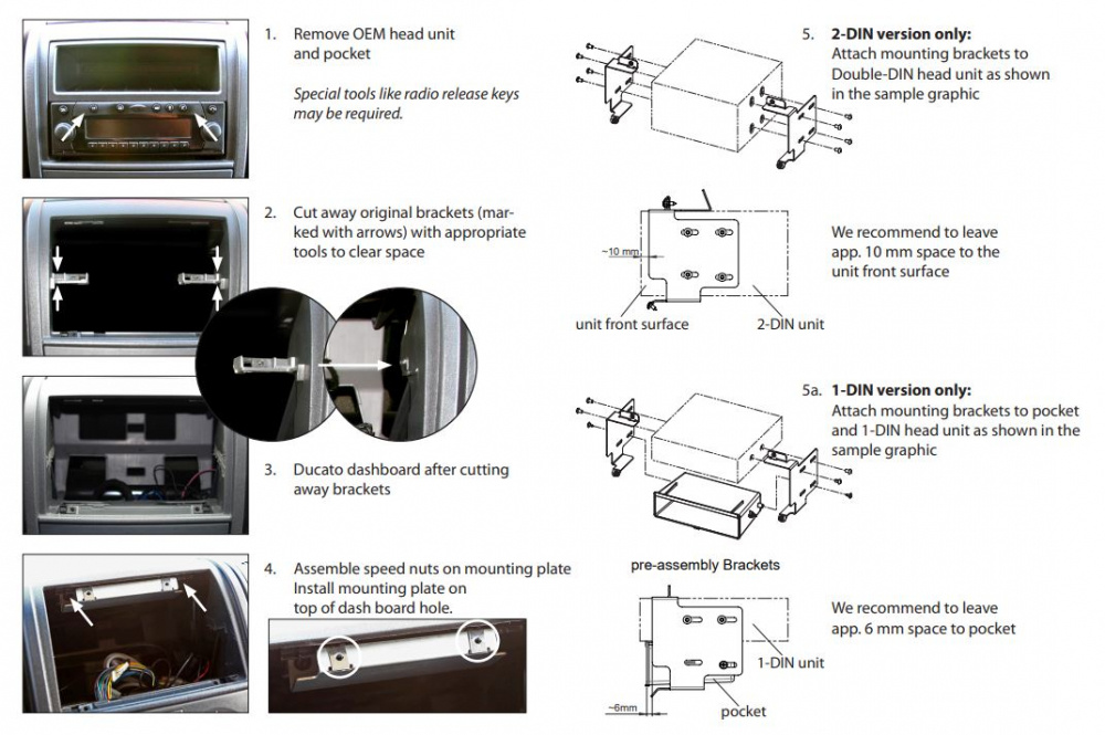 Monteringsanvisningar för 2-din ram till Ducato, Citroen, Peugeot.