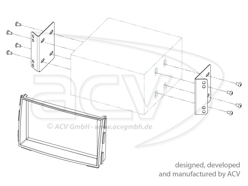 Montageram för 2-din enhet, inklusive fästen och skruvar. Passar Kia Venga 2009.