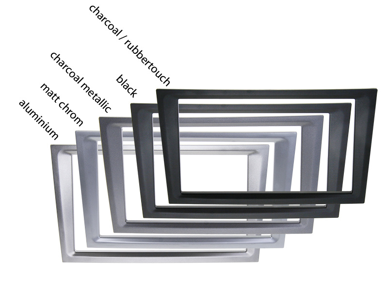 Monteringsramar i olika färger för 2-din enheter till Renault Trafic II.