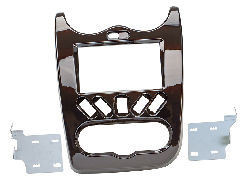 Monteringsram för 2-din stereo i brun färg, avsedd för Dacia Duster 2010.