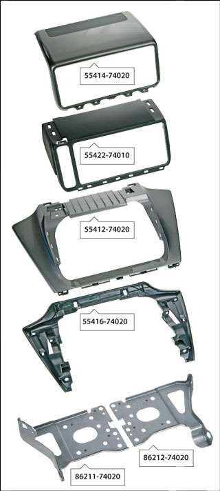 Reservdelar för montering av 2-din stereo i Toyota IQ 2009.
