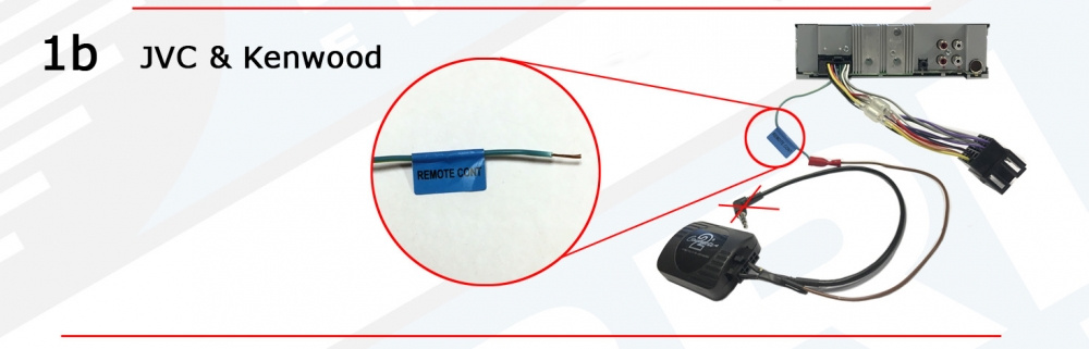 Adapter för rattstyrning till JVC och Kenwood stereosystem.