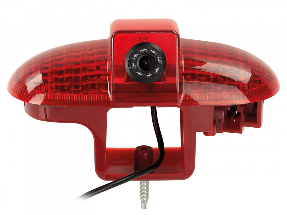 En röd bakkamera med lins, designad för flera bilmodeller.