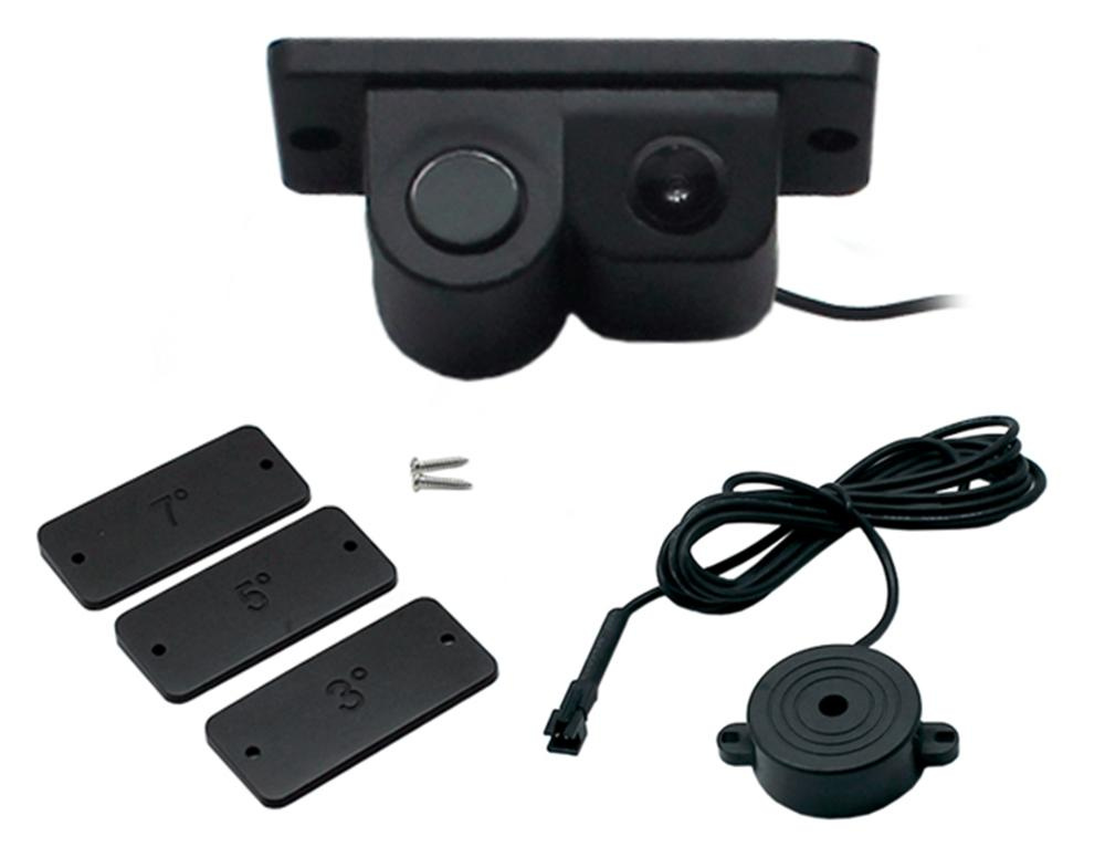 Bakåtkamera med monteringsdelar och justerbara vinklar.