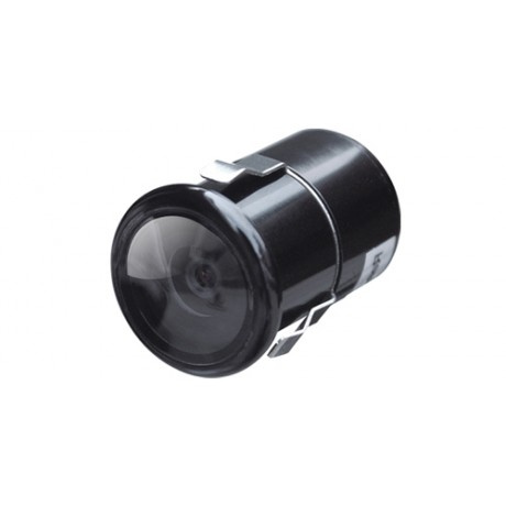 En svart kamera med rund lins, avsedd för bil.