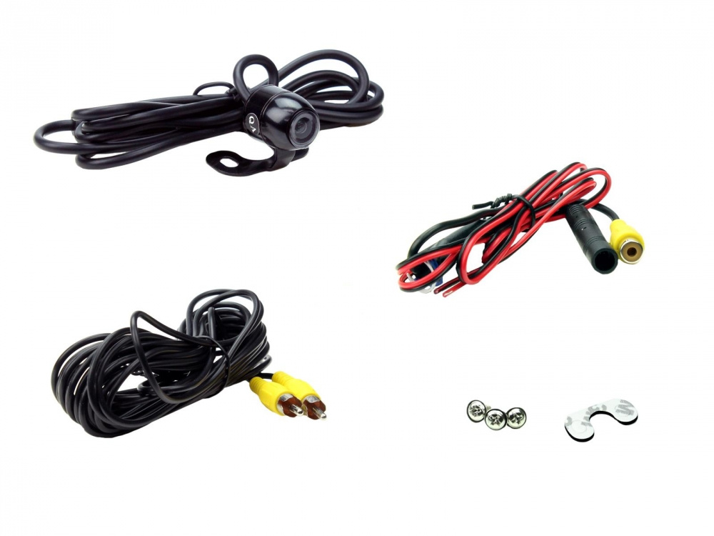 Kabelset för bilkamera med kontroller och anslutningar.