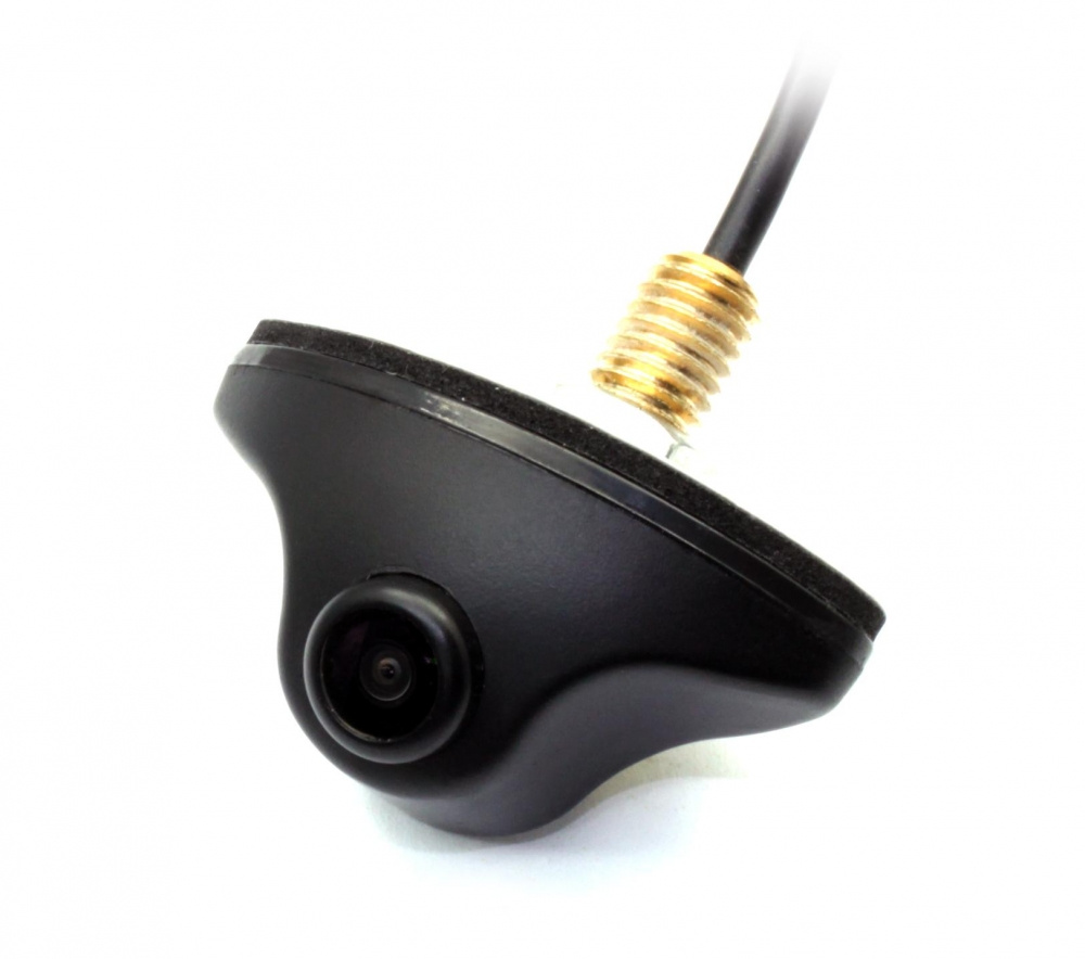 Kamerahuvud för bil, monteringshål och kabelanslutning.