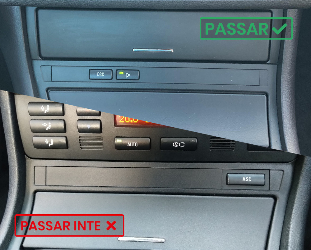 Visar ett omplaceringskit för klimatkontroller i en BMW E46.