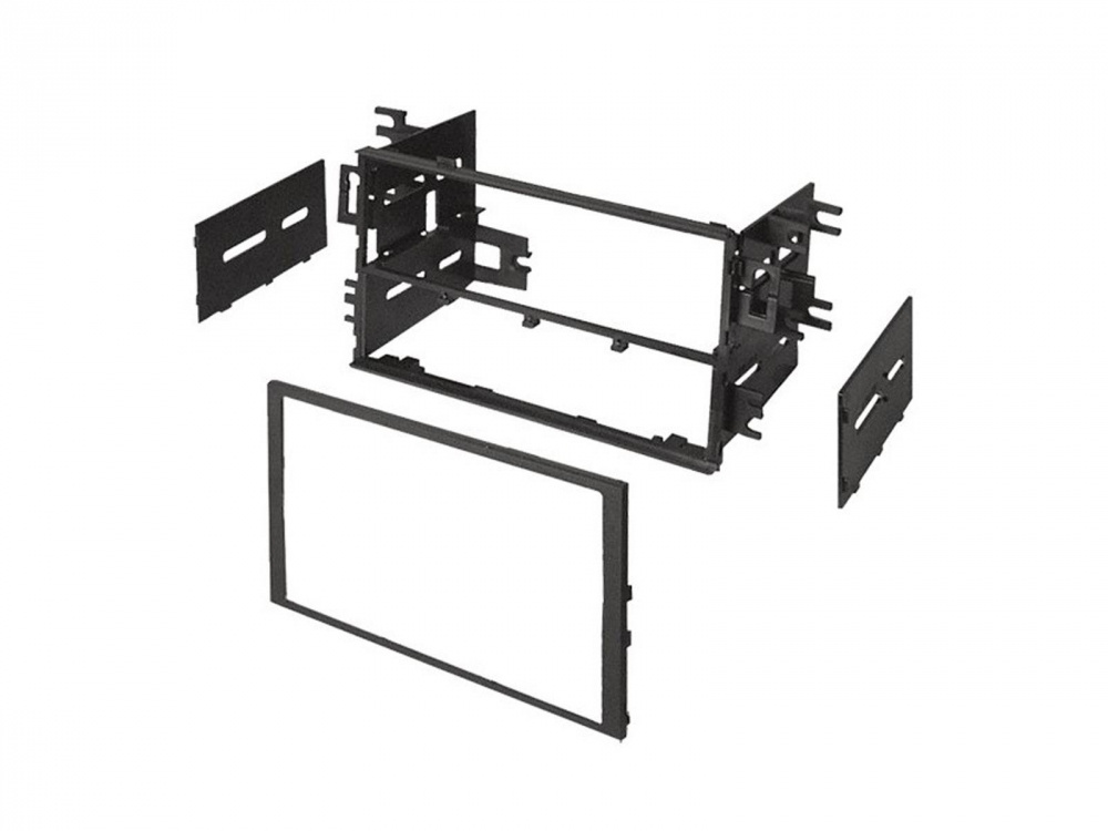 Monteringsram för dubbeldin-stereo med delar för installation.