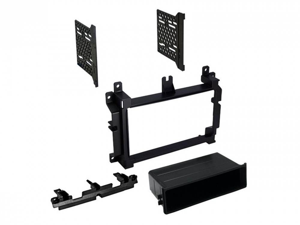 Monteringsram för dubbeldin-stereo till Jeep. Inkluderar fästen och låda.